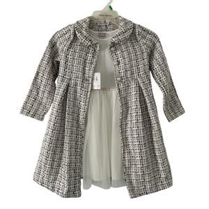 Chenault Girl Girl's Three Button Tweed Long Pea Coat and Tulle Dress Set6 New